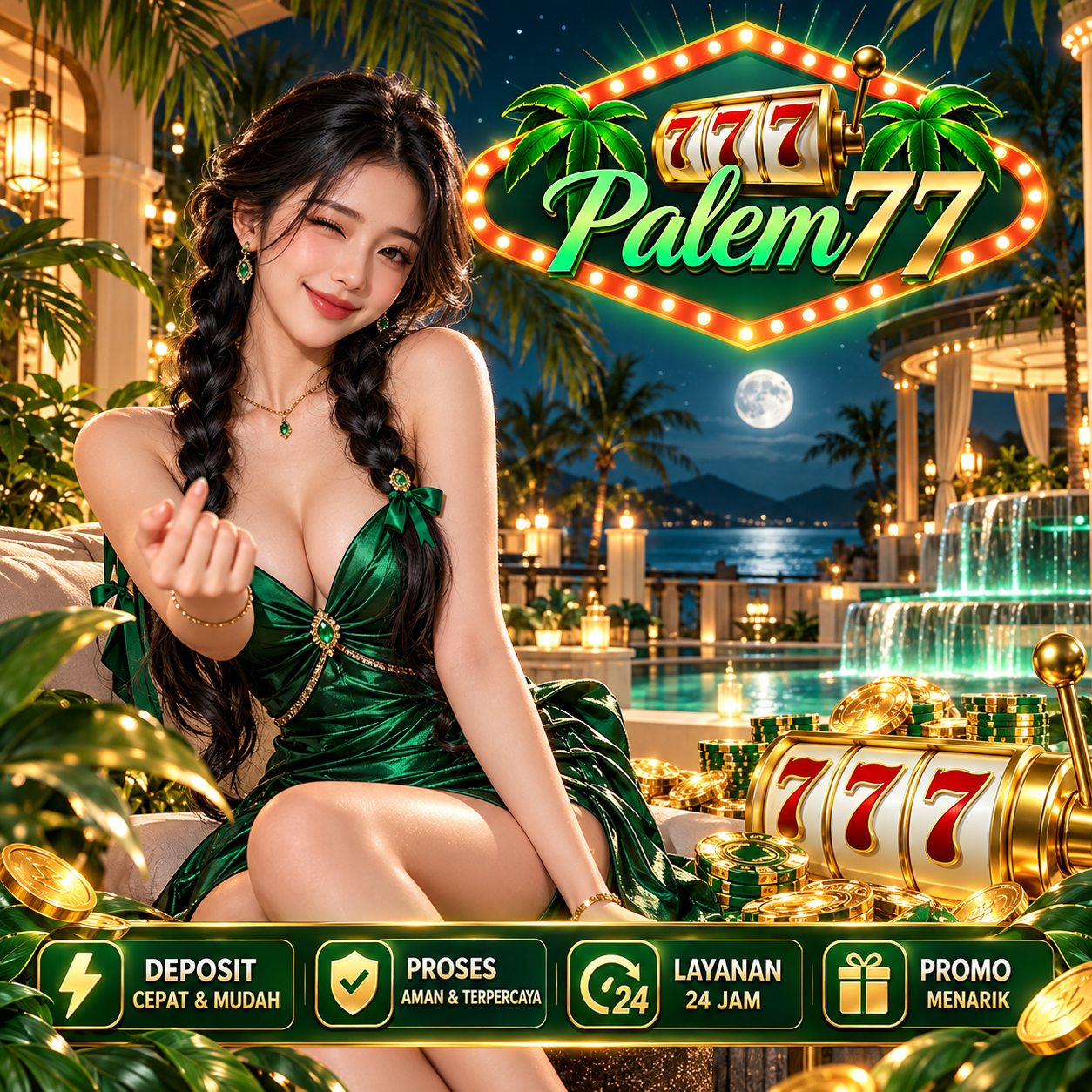 Ilustrasi dan banner PALEM77 untuk PALEM77: Jelajahi Hiburan Digital dengan Nyaman